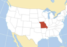 ミズーリ州（赤の部分）の位置（nationsonline.org）