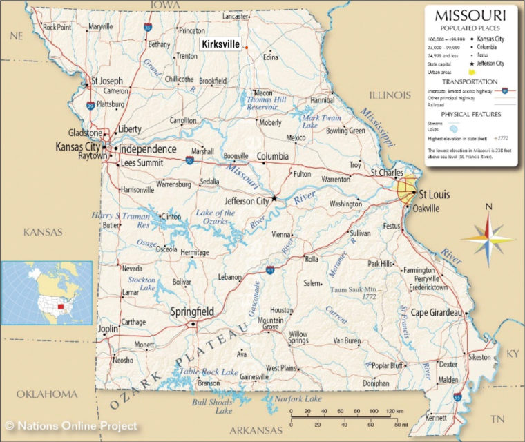 ミズーリ州の拡大図（nationsonline.org）