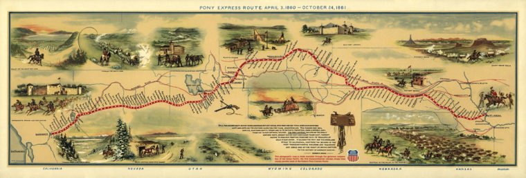 ポーニー・エクスプレスを描いた路線図（Public Domain）